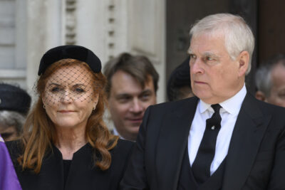 Prince Andrew and Sarah Ferguson at the Duchess of Kent's funeral