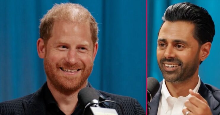ED composite of Prince Harry and Hasan Minhaj on podcast