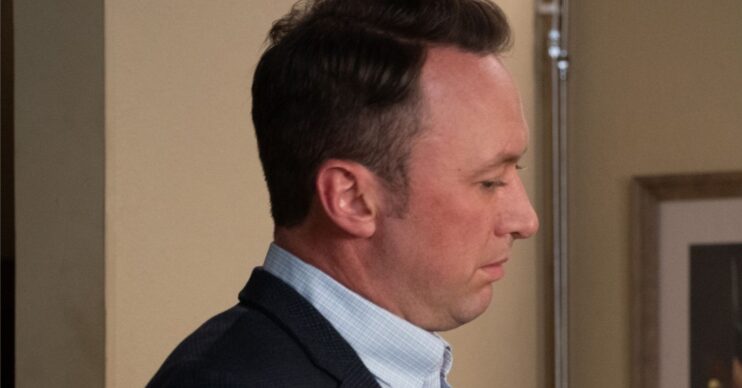 Liam in Emmerdale looks concerned (Credit: ITV)