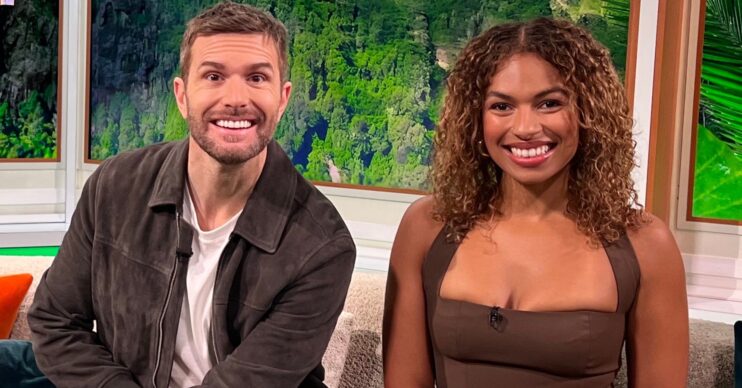 Joel Dommett and Kemi Rodgers in the I'm A Celebrity... Unpacked studio