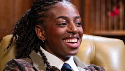 Celebrity Traitors star Cat Burns laughing