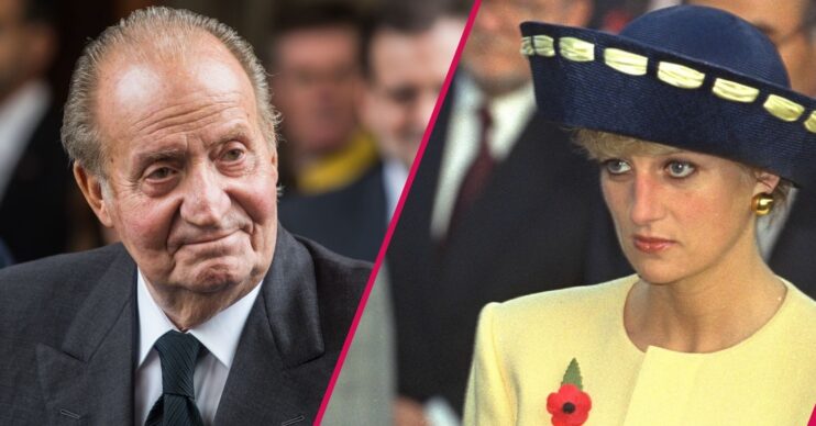 ED composite: King Juan Carlos smiling beside a frowning Princess Diana