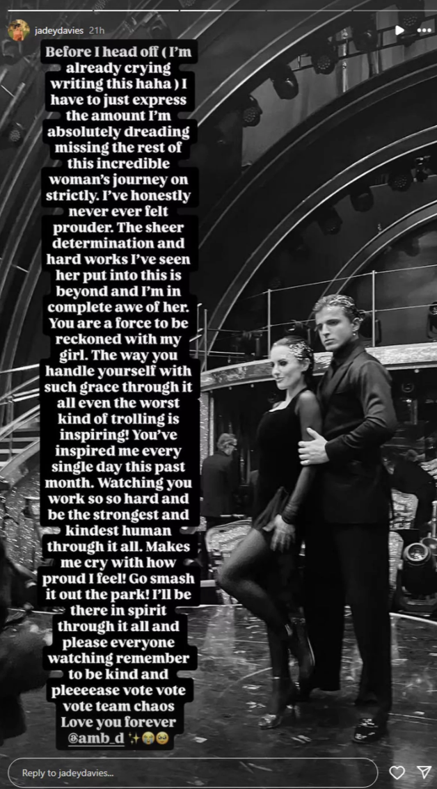 Amber Davies sister Jade's Instagram Story 