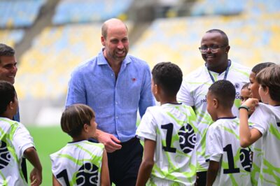 Prince William on football pitch in Brazil