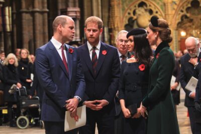Prince Harry and Meghan Duchess of Sussex and Prince William and Catherine Duchess of Cambridge process pass the Grave of the Unknown Warrior at the end fo the service. National Service to mark the Centenary of the Armistice, Westminster Abbey, London, UK - 11 Nov 2018