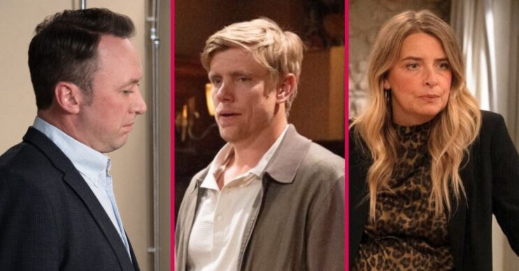 Liam, Robert and Charity in Emmerdale split pic (Credit: ITV/Comp ED!)