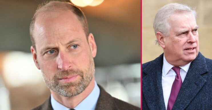 prince William frowning beside Prince Andrew