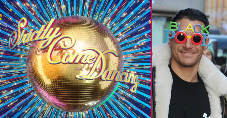 Strictly logo and Gorka Marquez wearing Blackpool glasses