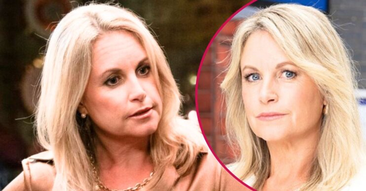 Sam looks annoyed on EastEnders; inset, in a new publicity picture (Credit: BBC/Composite: ED)!