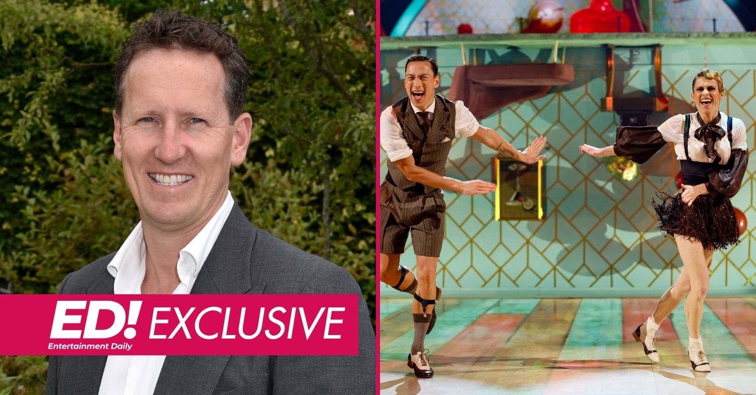 Brendan Cole smiling/Carlos Gu and Karen Carney performing on Strictly