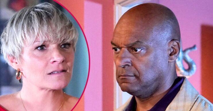 George looks consternated on EastEnders; inset, Nicola (Credit: BBC/Composite: ED!)