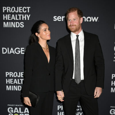 Meghan Markle looking lovingly at Prince Harry whilst at the Annual World Mental Health Day Gala hosted by Project Healthy Minds in October