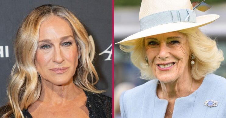 ED composite of Queen Camilla smiling and Jessica Sarah Parker at event