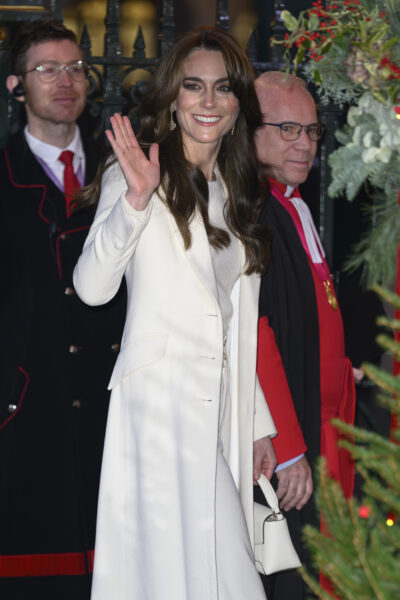 Kate Middleton in white suit outfit at Christmas concert