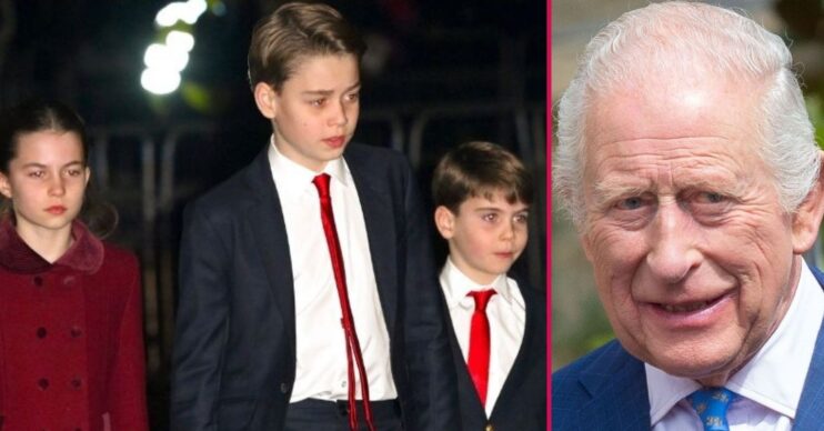 Princess Charlotte, Prince George and Prince Louis, beside King Charles