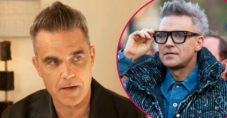Robbie Williams speaking on GMB and wearing glasses