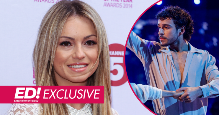 Ola Jordan smiling and George Clarke dancing inset