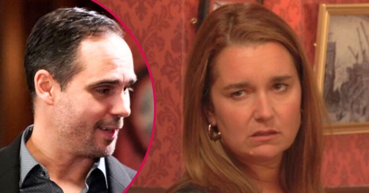 Vicki looks angry on EastEnders; inset, Damon (Credit: BBC/Composite: ED!)