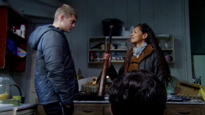Celia gives Dylan a bat in Emmerdale