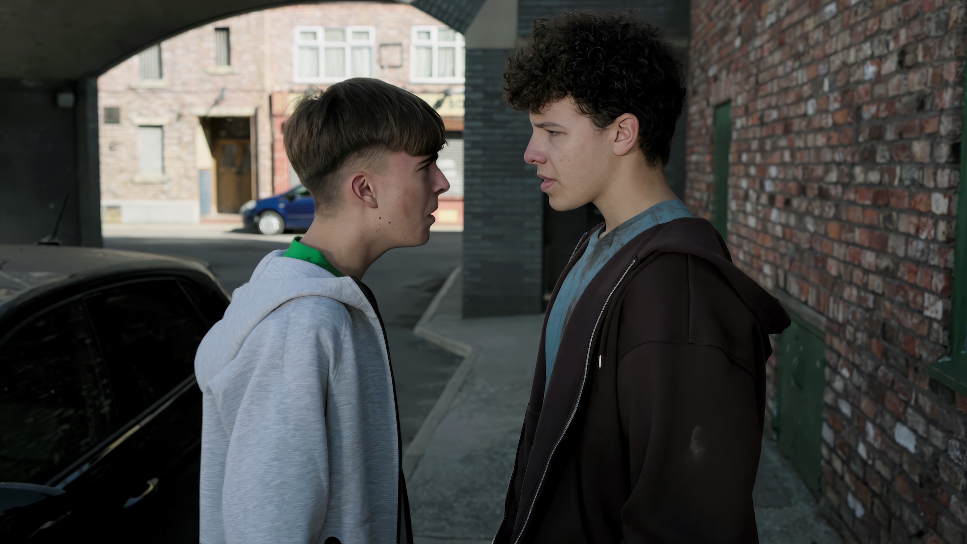 Liam squaring up to Will in Coronation Street