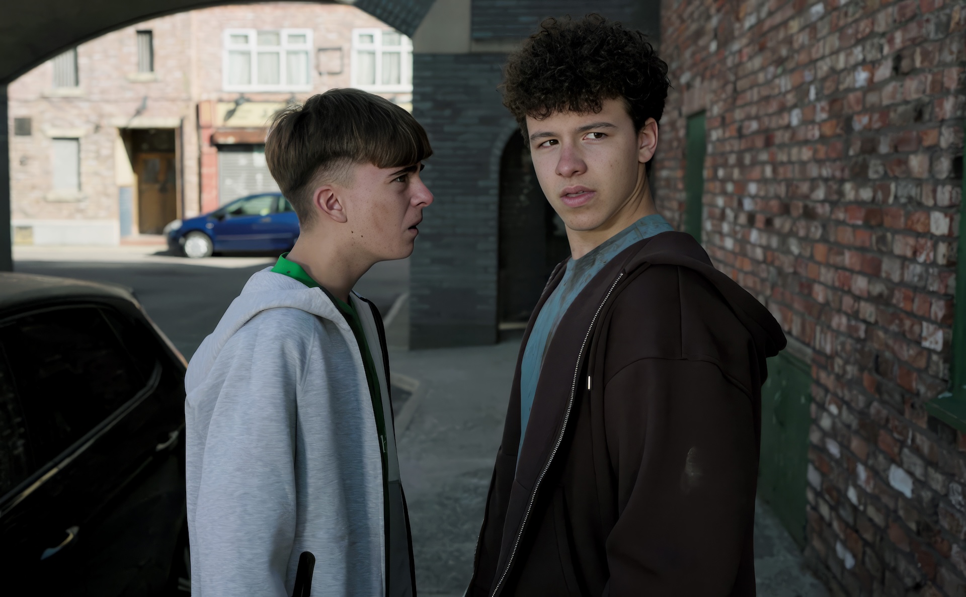 Liam squaring up to Will in Coronation Street