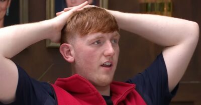 Angry Ginge with his hands behind his head on I'm A Celebrity