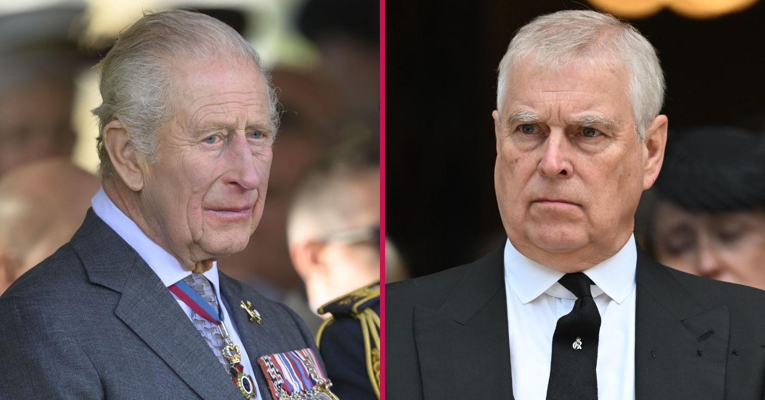 King Charles frowning beside Prince Andrew