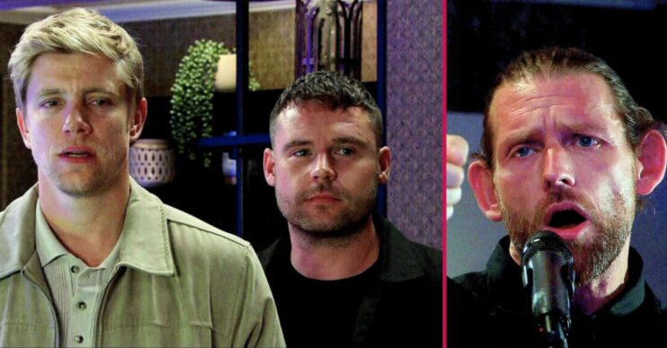 Robert, Aaron and Kev in Emmerdale in awkward scenes (Credit: ITV/Comp ED!)