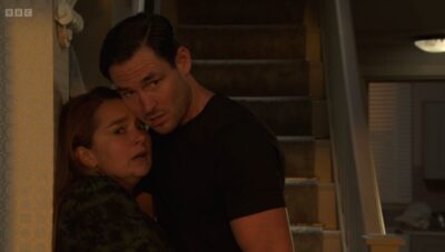 Zack and Vicki caught mid-kiss