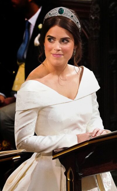 Princess Eugenie wearing a diamond tiara on her wedding day
