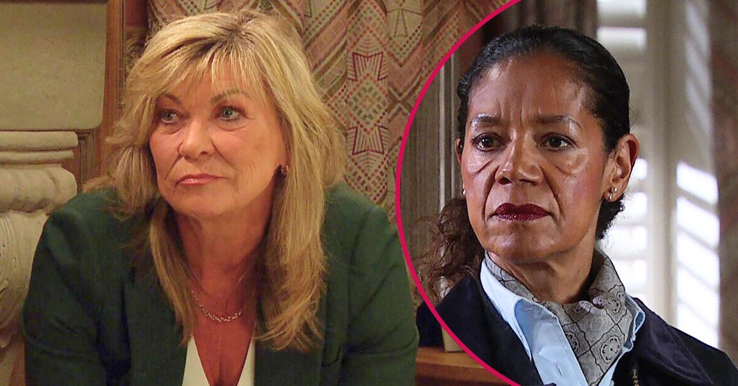 Kim and Celia both look stern in Emmerdale (Credit: ITV/Comp ED!)