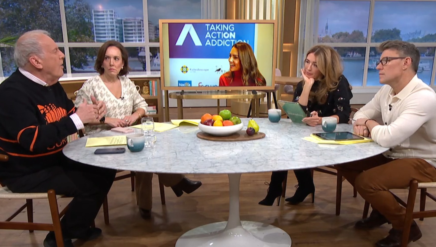 Gyles Brandreth, Camilla Tominey, Cat Deeley and Ben Shephard talking on This Morning