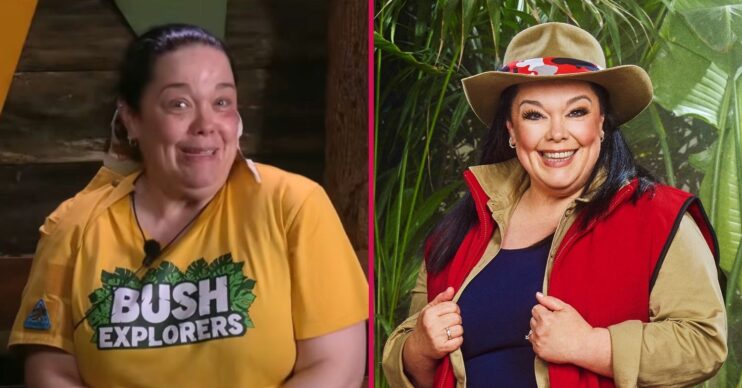 Composite image of Lisa Riley; talking to cameras, and in an I'm A Celebrity promo image (Picture: ITV/TVG)