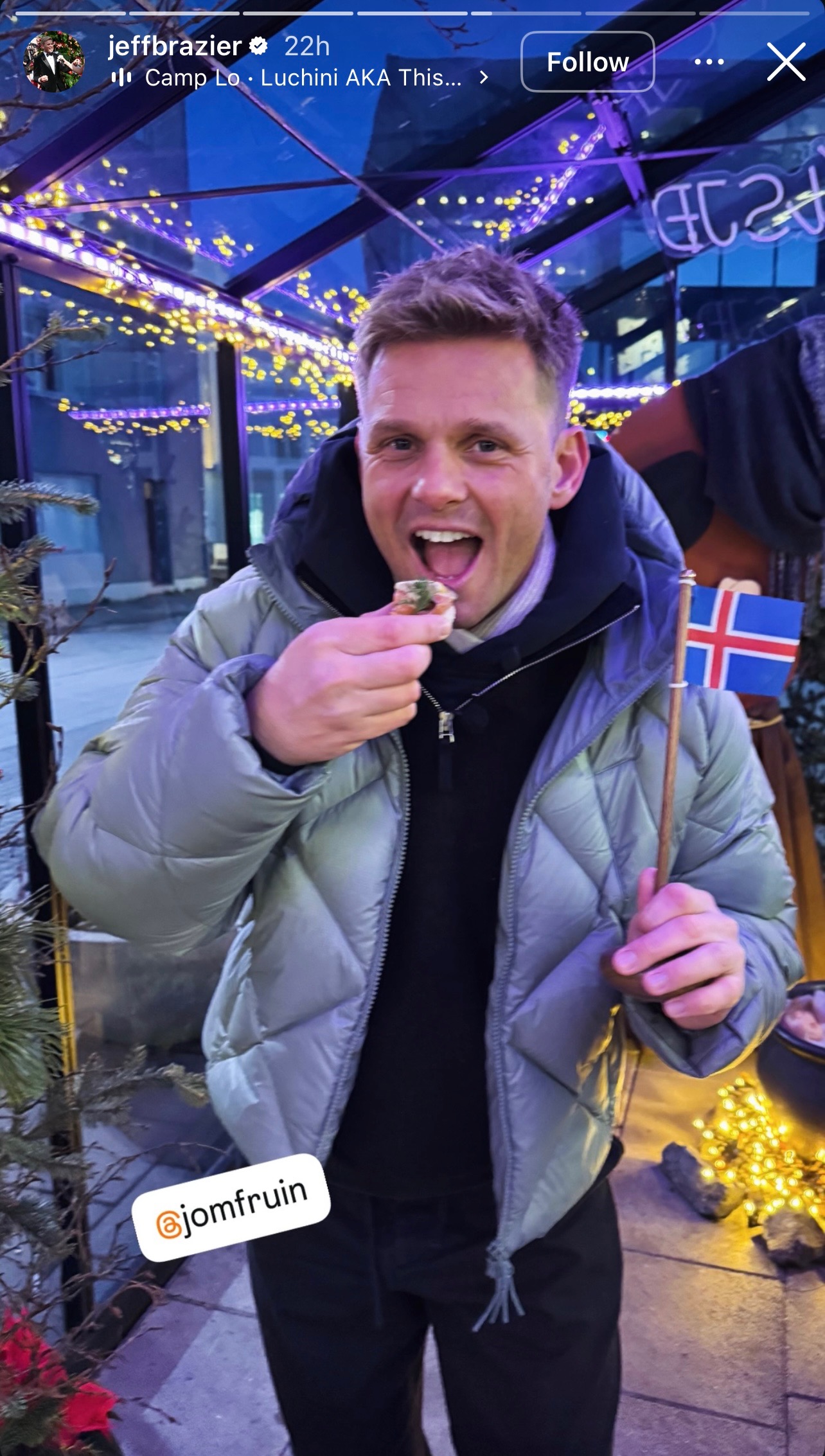 Jeff on his Instagram Story