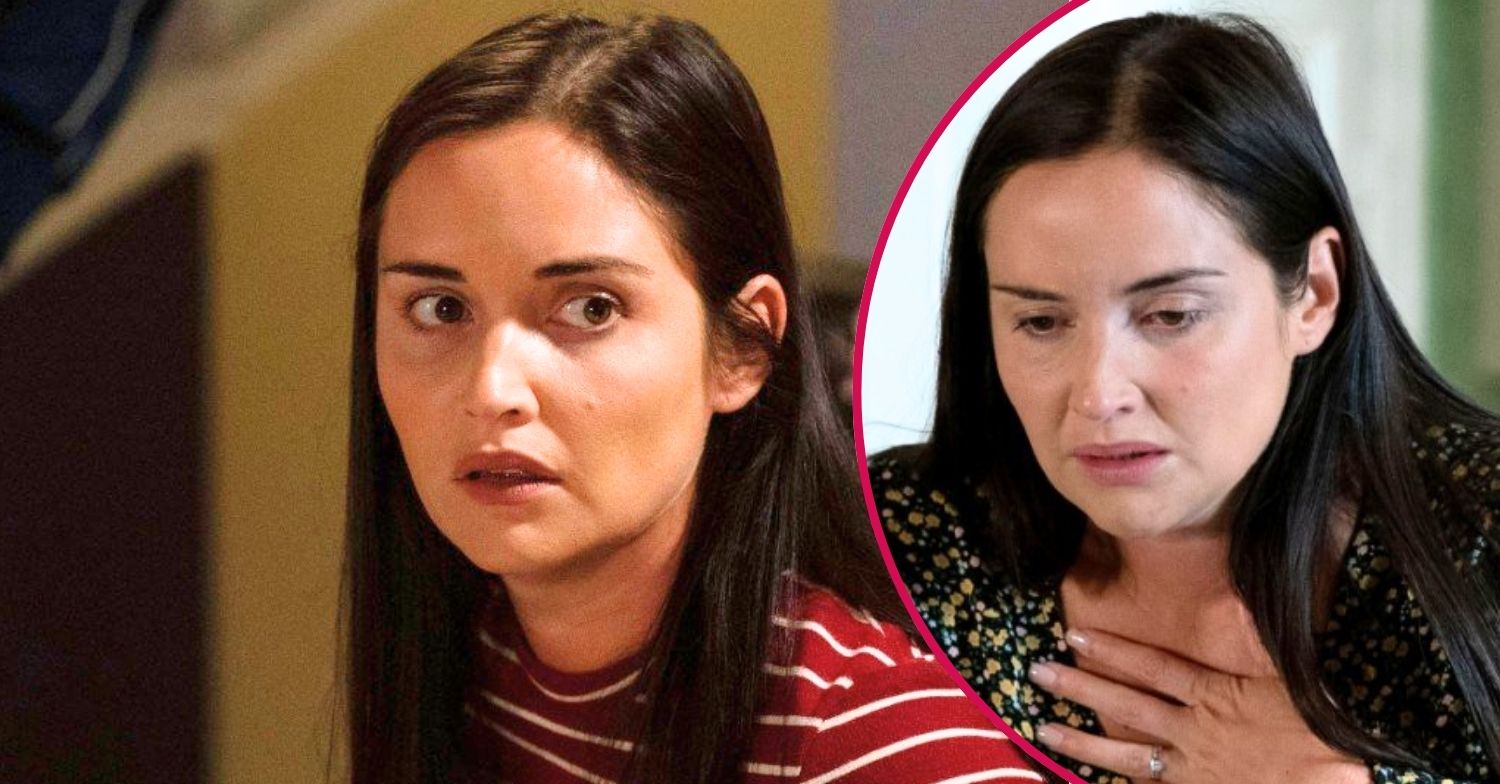 Lauren looks worried in EastEnders; inset, looking scared in tomorrow's spoilers (Credit: BBC/Composite: ED!)