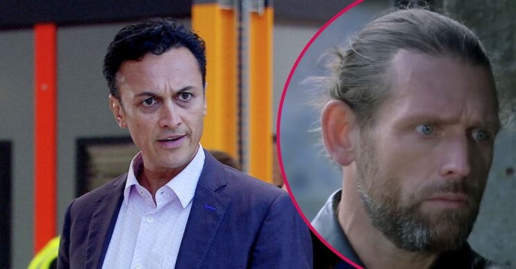 Jai angry and Kev plotting in Emmerdale (Credit: ITV/Comp ED!)