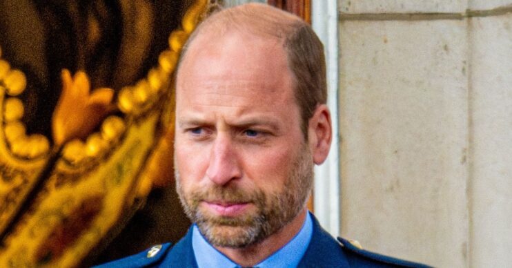 Prince William with serious expression at VE Day event