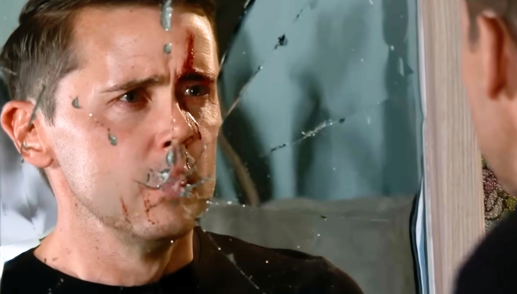 Coronation Street's Todd staring at face in smashed mirror