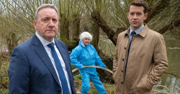 Neil Dudgeon as DCI John Barnaby, Annette Badlands as Fleur Perkins, and Nick Hendrix as DS Jamie Winter in Midsomer Murders series 24