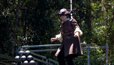 Shona McGarty in the air on Bushtucker Trail