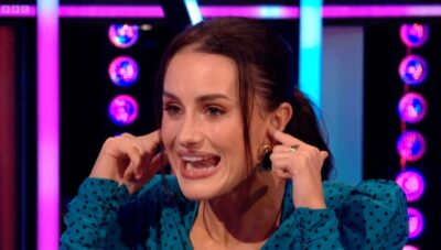 Amber Davies holding her ears on It Takes Two