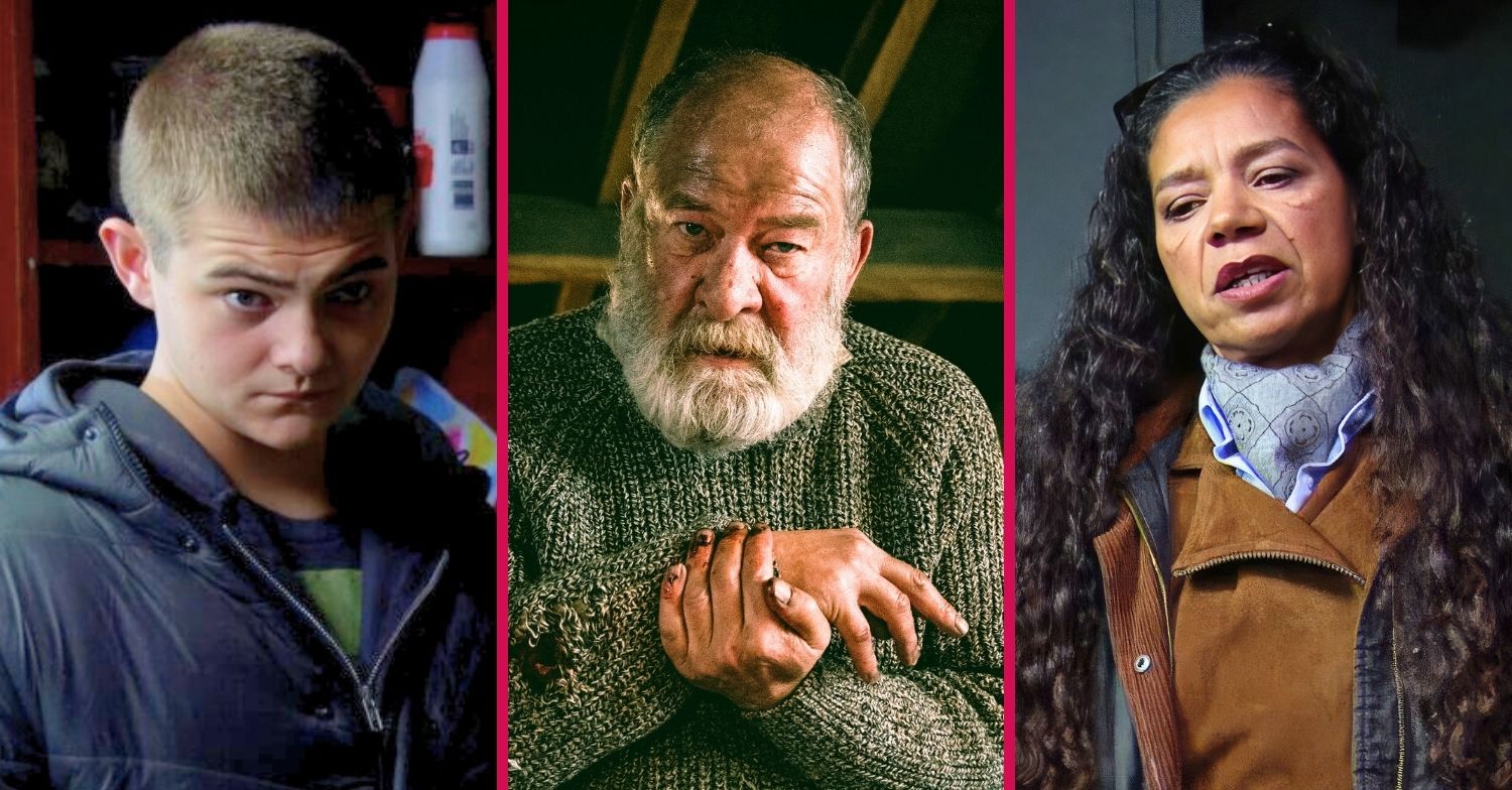 Dylan Bear and Celia in Emmerdale split shot (Credit: ITV)