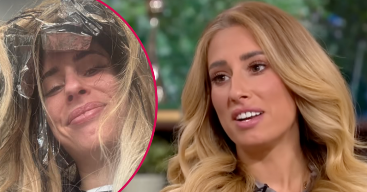 Stacey Solomon with foils in her hair and smiling on This Morning