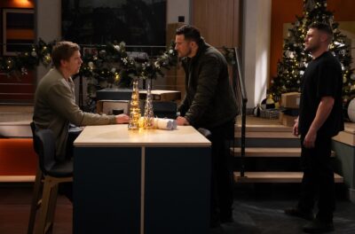 Ross yelling at Robert and Aaron in Emmerdale