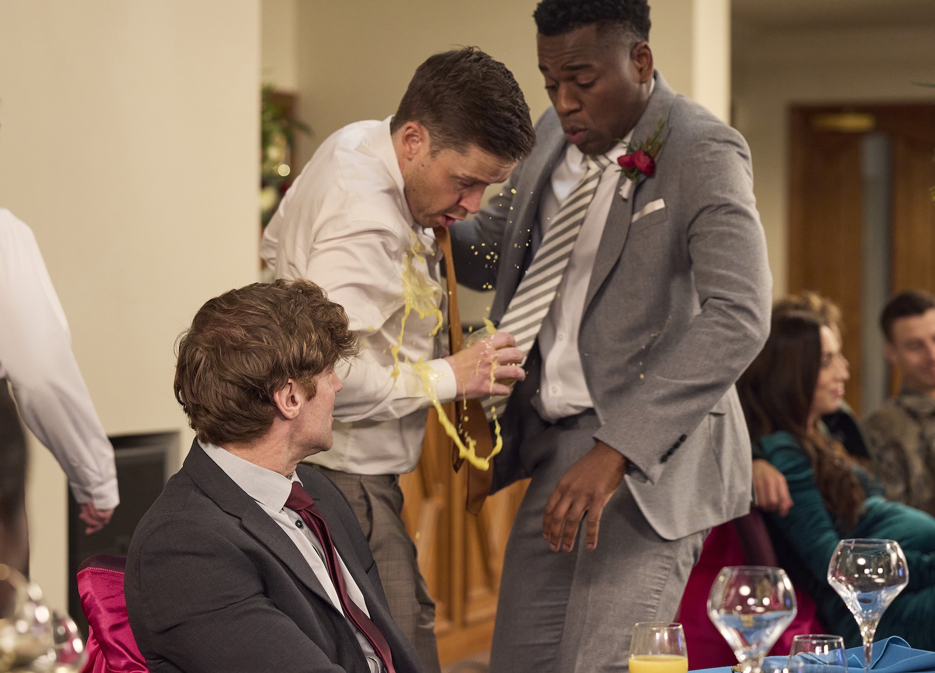 Todd with juice over him