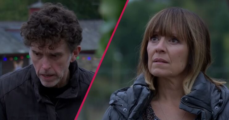 ED split pic: Marlon / Rhona scared in Emmerdale