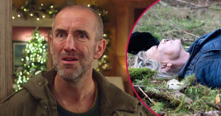 ED split pic: Sam Dingle annoyed / Kim Tate injured in Emmerdale