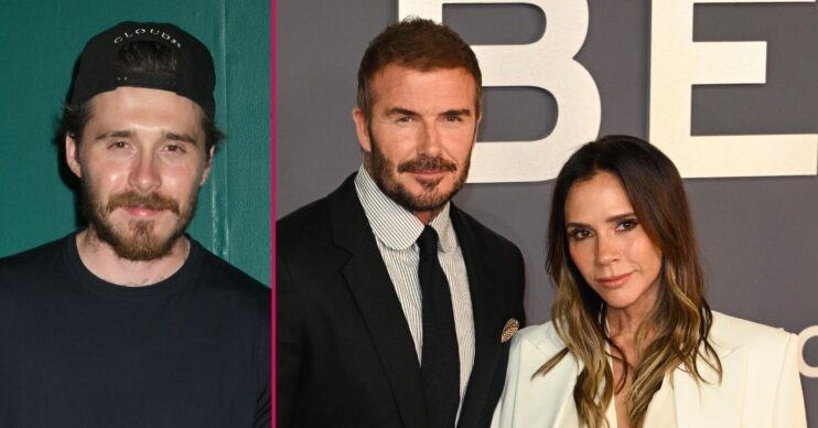 ED split pic: Brooklyn Beckham / David and Victoria Beckham at event