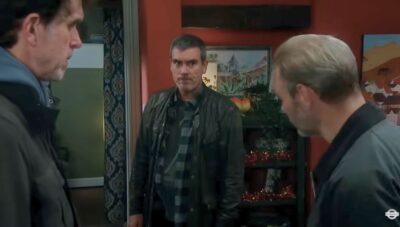 Cain didn't buy a word of Marlon's lies in Emmerdale tonight (Credit: ITV)