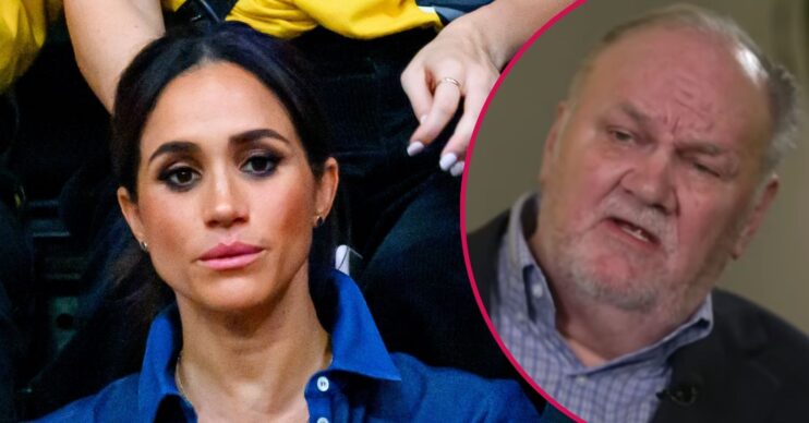ED composite of Meghan Markle smiling at Invictus Games and her father Thomas Markle on GMB